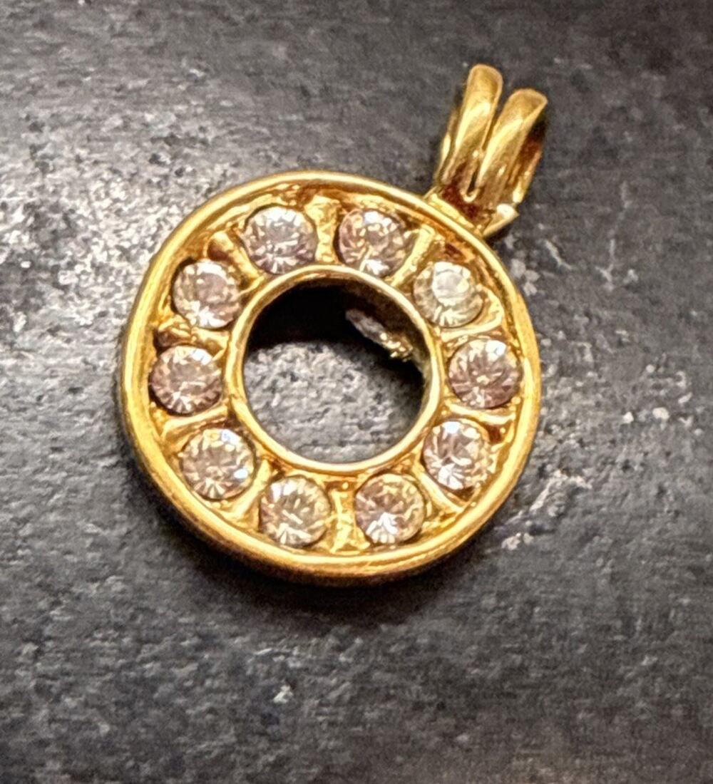 Vintage Tiny Gold Tone Pendant Charm Round Halo Pave Crystal